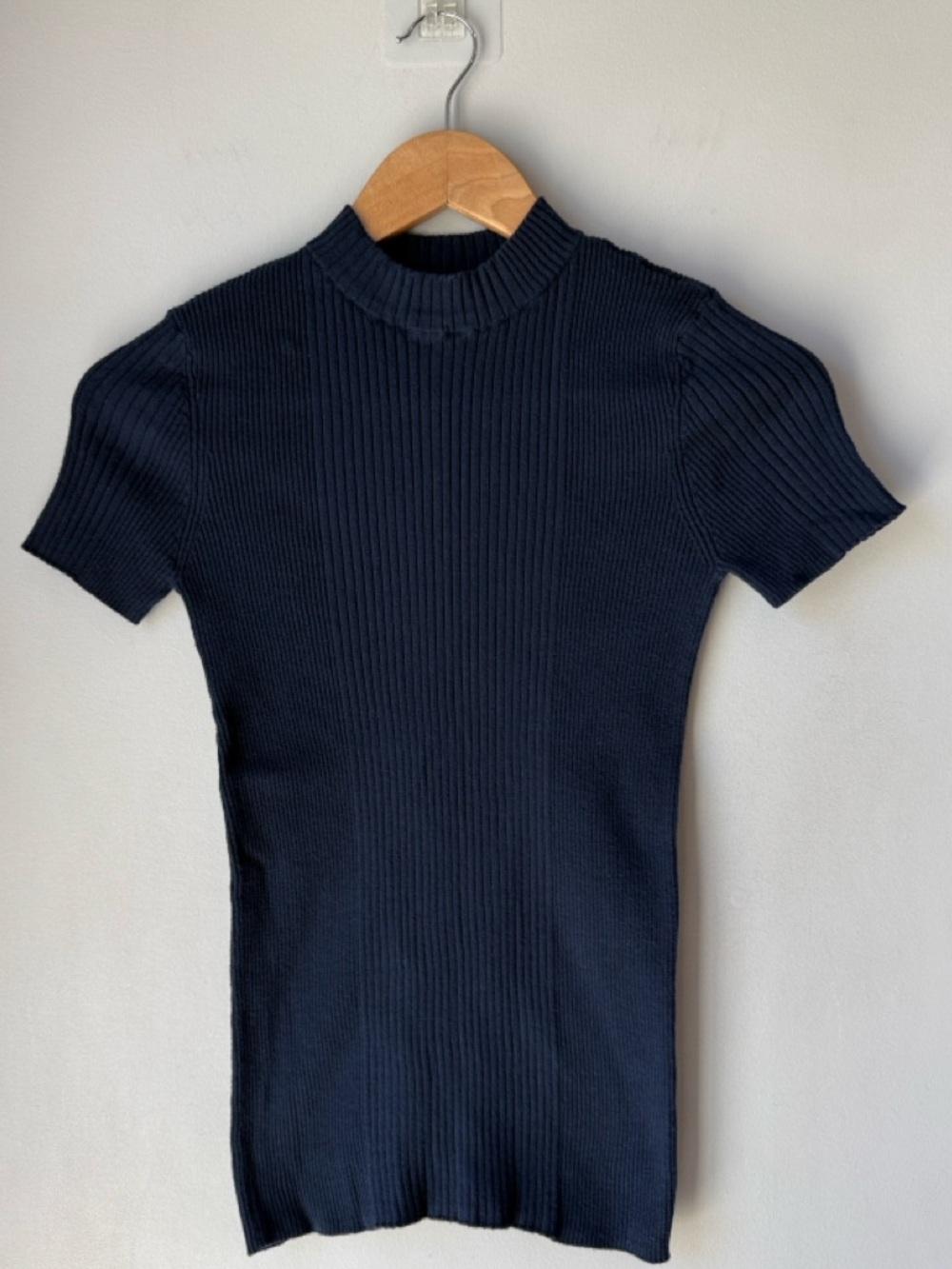 Entireworld Ribbed Mock Neck Top - Navy Blue